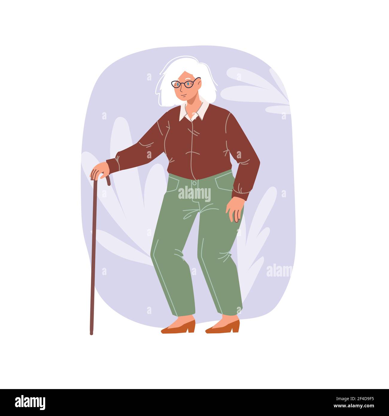 Flat cartoon woman character stands on floral background,vector