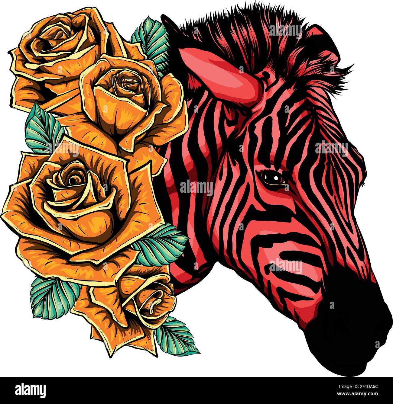 vector illustration with cute red zebra with yellow roses Stock Vector