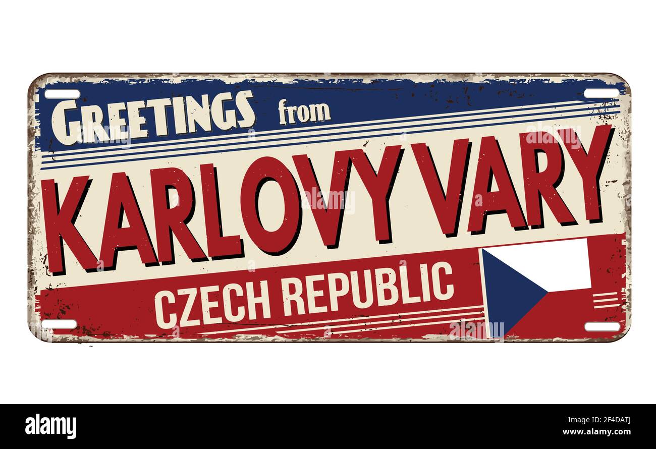 Greetings from Karlovy Vary vintage rusty metal plate on a white background, vector illustration Stock Vector