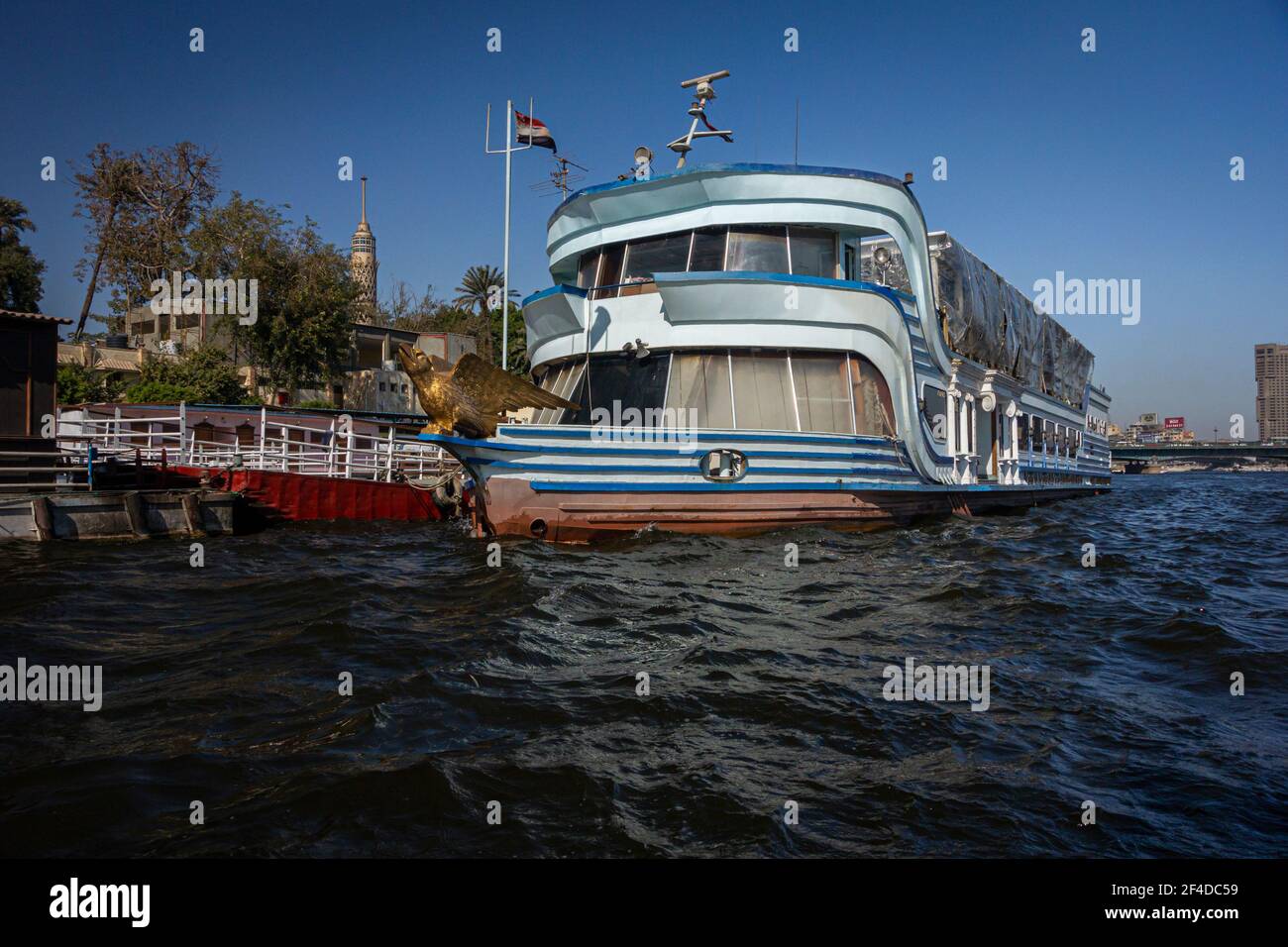 Cairo, Egypt, 5th January 2015 - A ship on the river Nile in Cairo ...