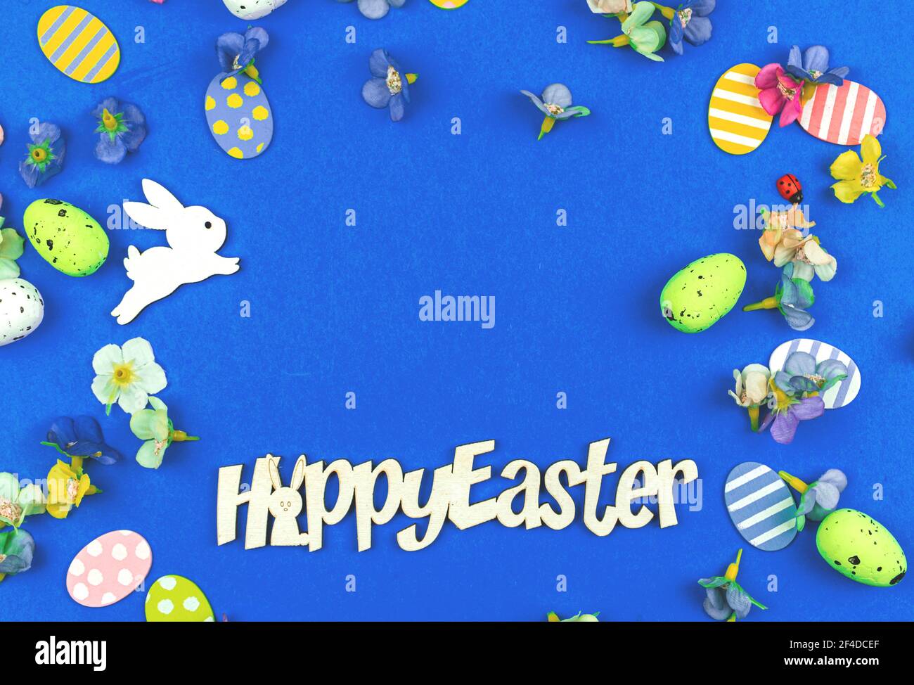 Happy Easter mockup or template with greetings, festive background photo Stock Photo