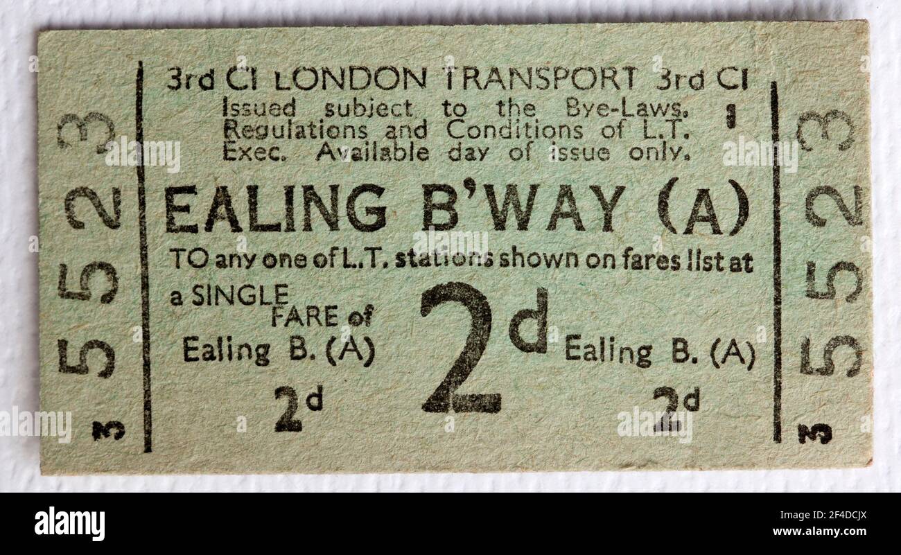 1950s London Transport Underground or Tube Train Ticket from Ealing