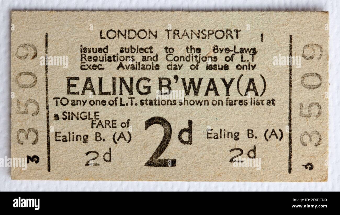 1950s London Transport Underground or Tube Train Ticket from Ealing