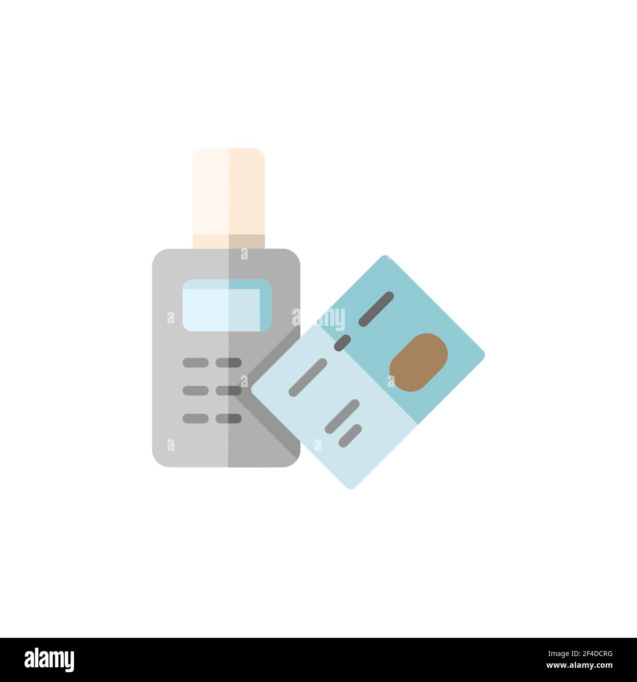 Pay with credit card reader machine. Swiping terminal payment. Contactless. Flat color icon. Isolated commerce vector illustration Stock Vector