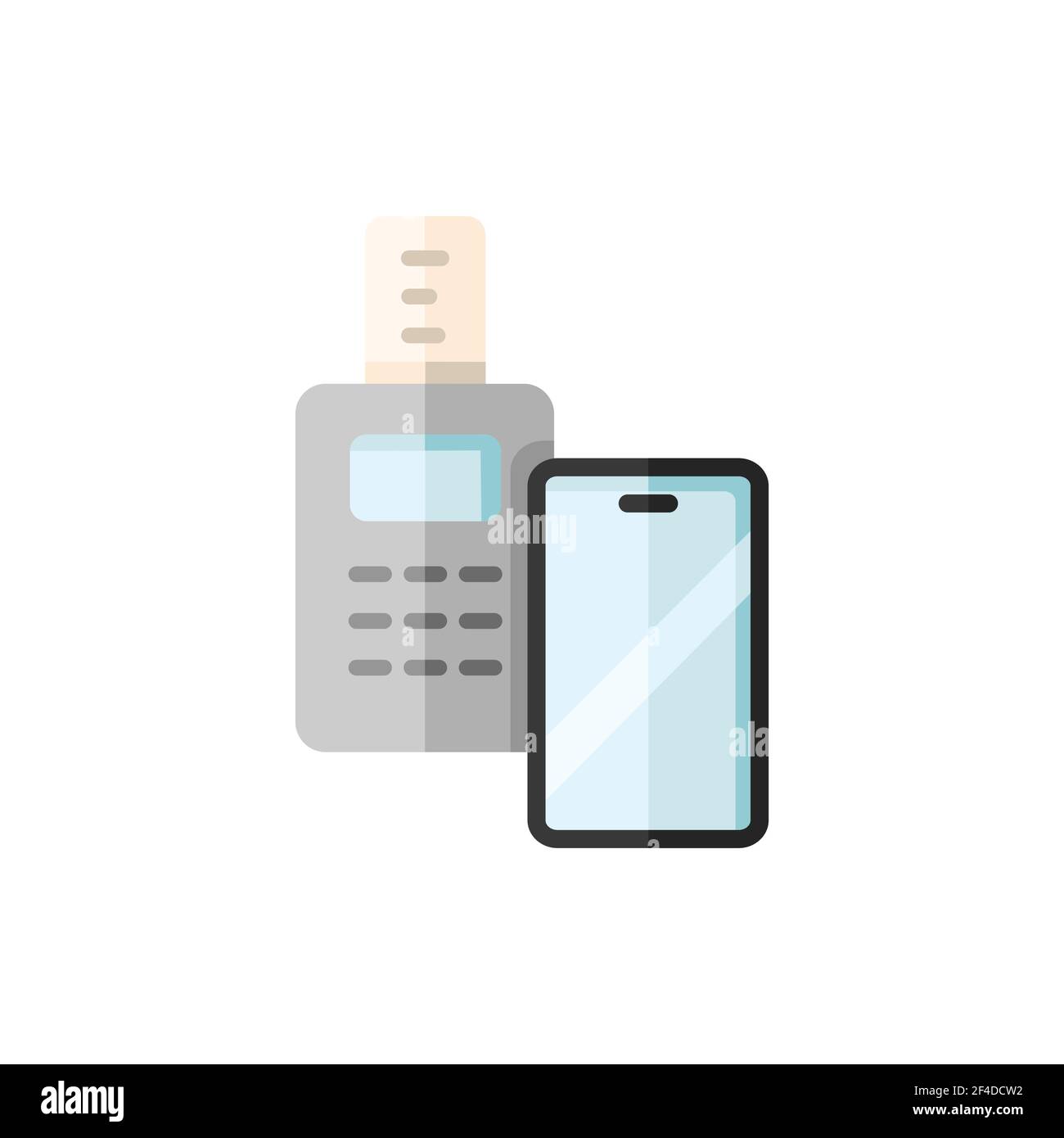 Transaction with smartphone. Swiping terminal payment. Pay with mobile. Flat color icon. Isolated commerce vector illustration Stock Vector