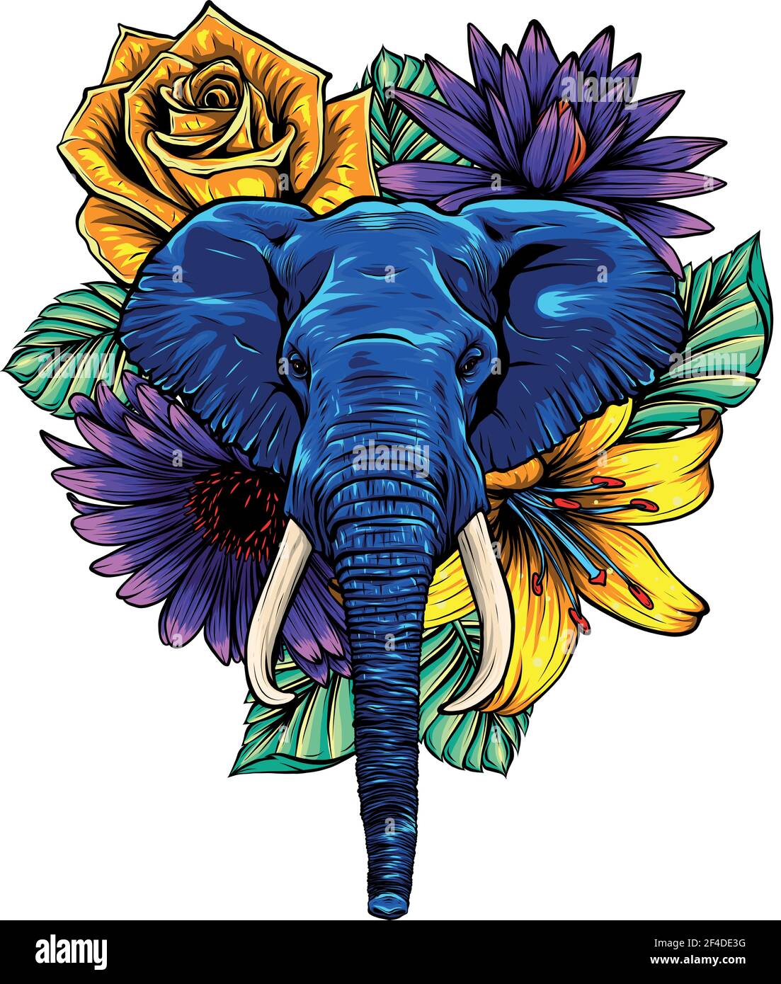 Vector illustration of head elephant with flower. Stock Vector