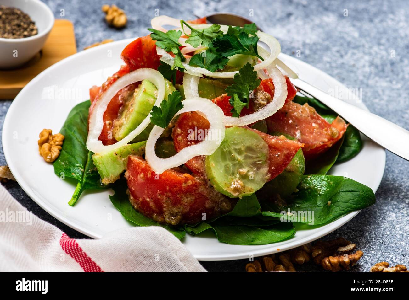Georgian Tomato Cucumber And Onion Salad With Walnut Dressing And 