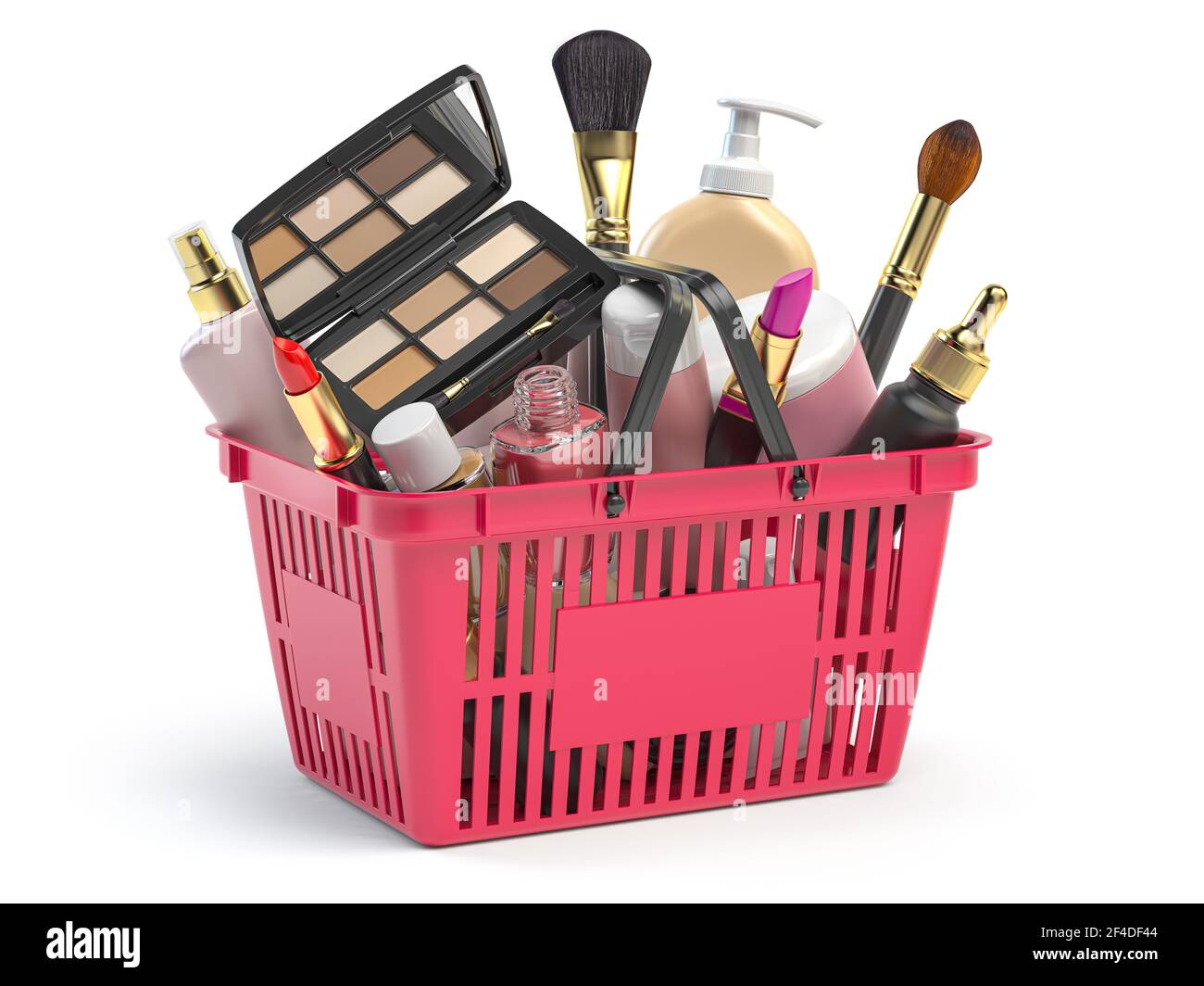 Cosmetics in shopping basket isolated on white. Beauty and make up products  sale and purchasing online concept. 3d illustration Stock Photo - Alamy