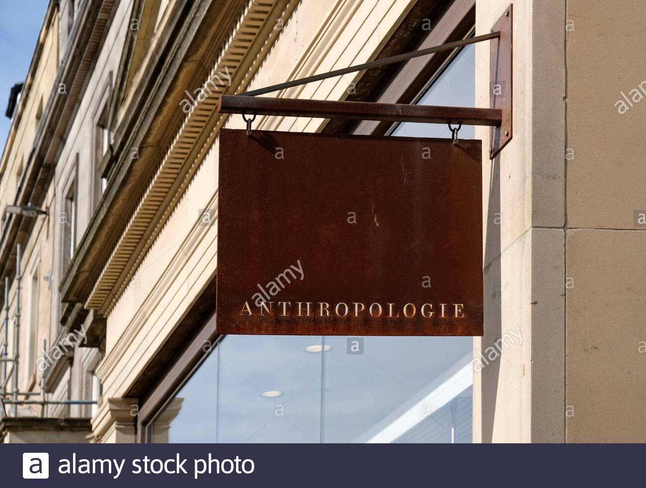 Anthropologie shop sign, retailer selling womenswear, shoes and accessories, George Street, Edinburgh Scotland Stock Photo