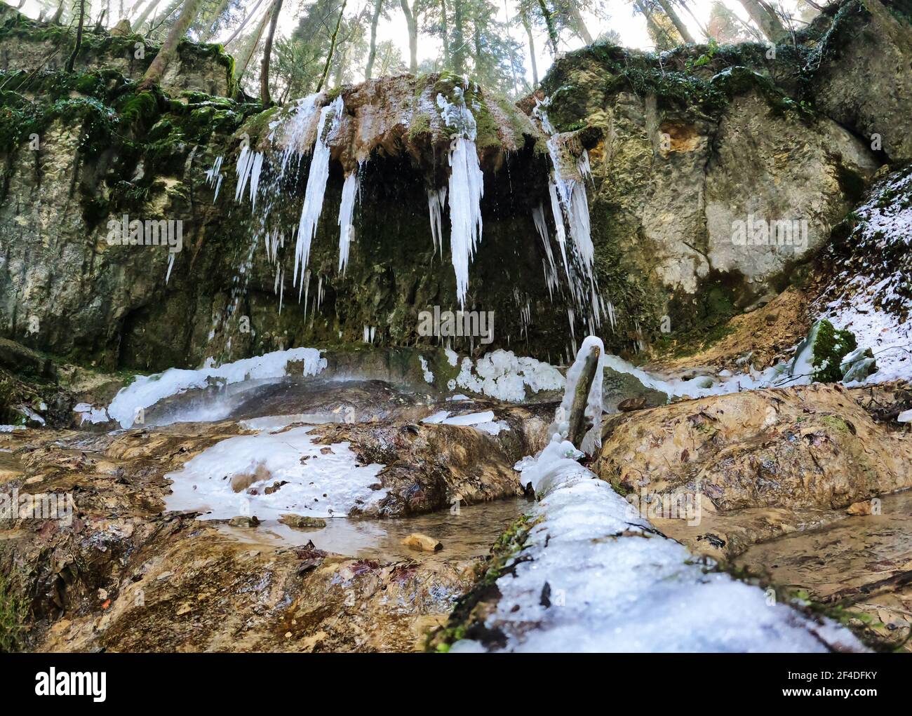 Close-up of a frozen Waterfall, Linn, Brugg, Aargau, Switzerland Stock Photo