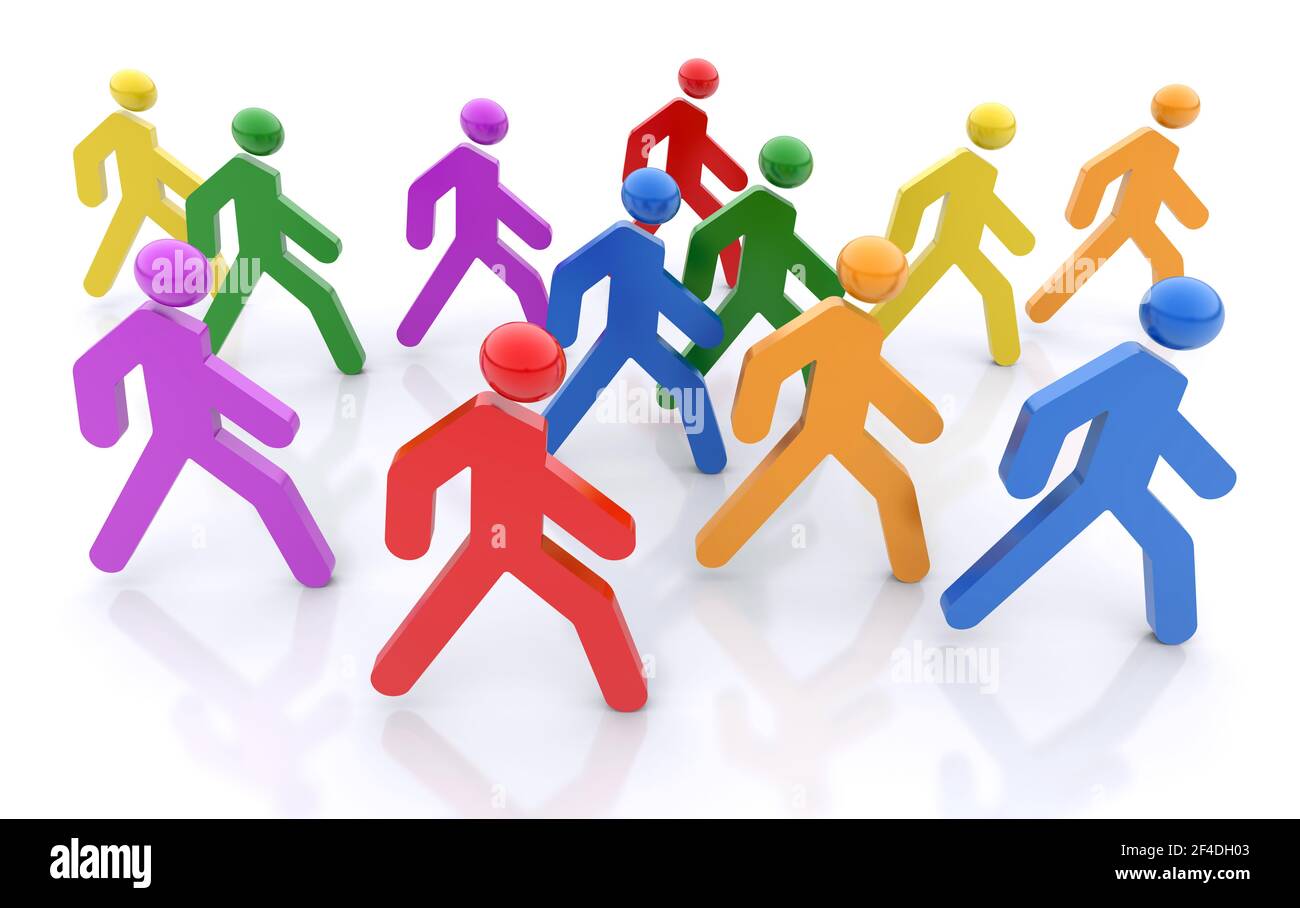 Walking people in the same direction. Business concept 3d illustration