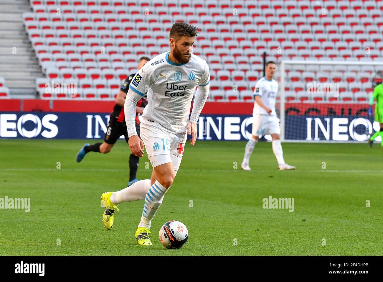 Nice, France. 20th Mar, 2021. Duje Caleta Car during the Nice vs Marseille match at the Ligue 1 Uber Eats on March 20, 2021 in Nice, France. (Photo by Lionel Urman/Sipa USA) Credit: Sipa USA/Alamy Live News Stock Photo