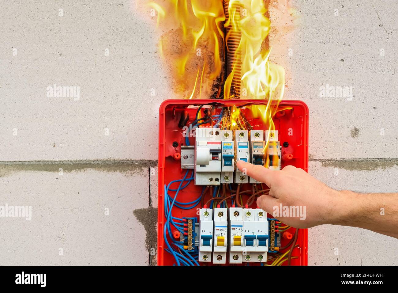 Burning switchboard from overload or short circuit on the