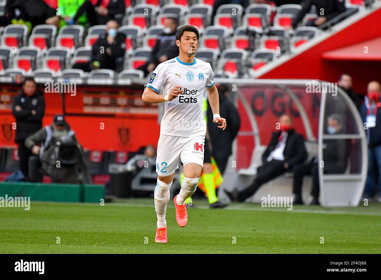 Nice, France. 20th Mar, 2021. Hiroki Sakai during the Nice vs Marseille match at the Ligue 1 Uber Eats on March 20, 2021 in Nice, France. (Photo by Lionel Urman/Sipa USA) Credit: Sipa USA/Alamy Live News Stock Photo