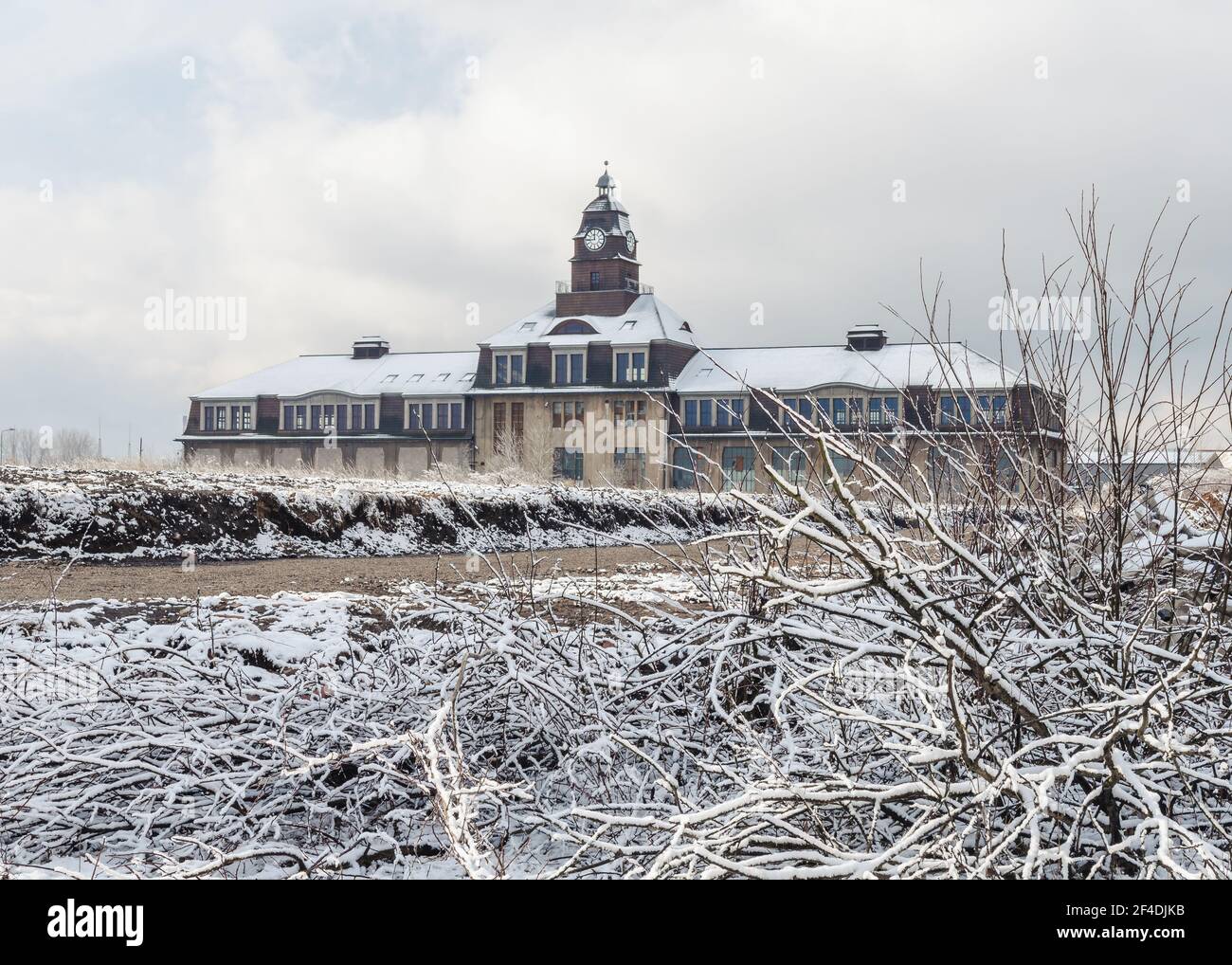 Winter view on an abandoned ironworks building, Katowice, Poland Stock Photo