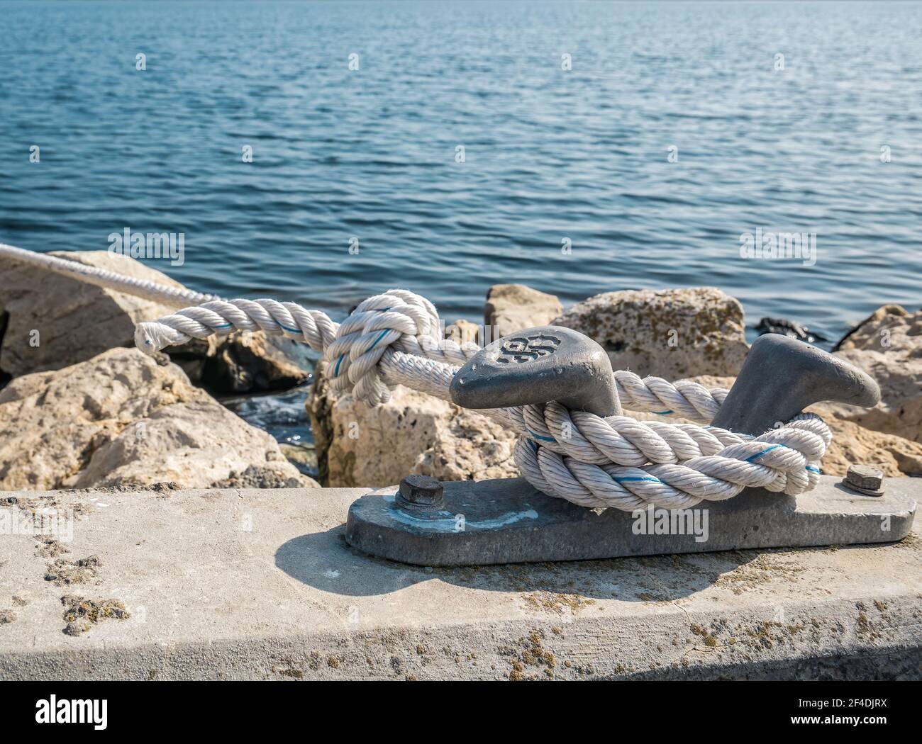 Marine rope for anchoring and docking the boat in the harbour. Sail
