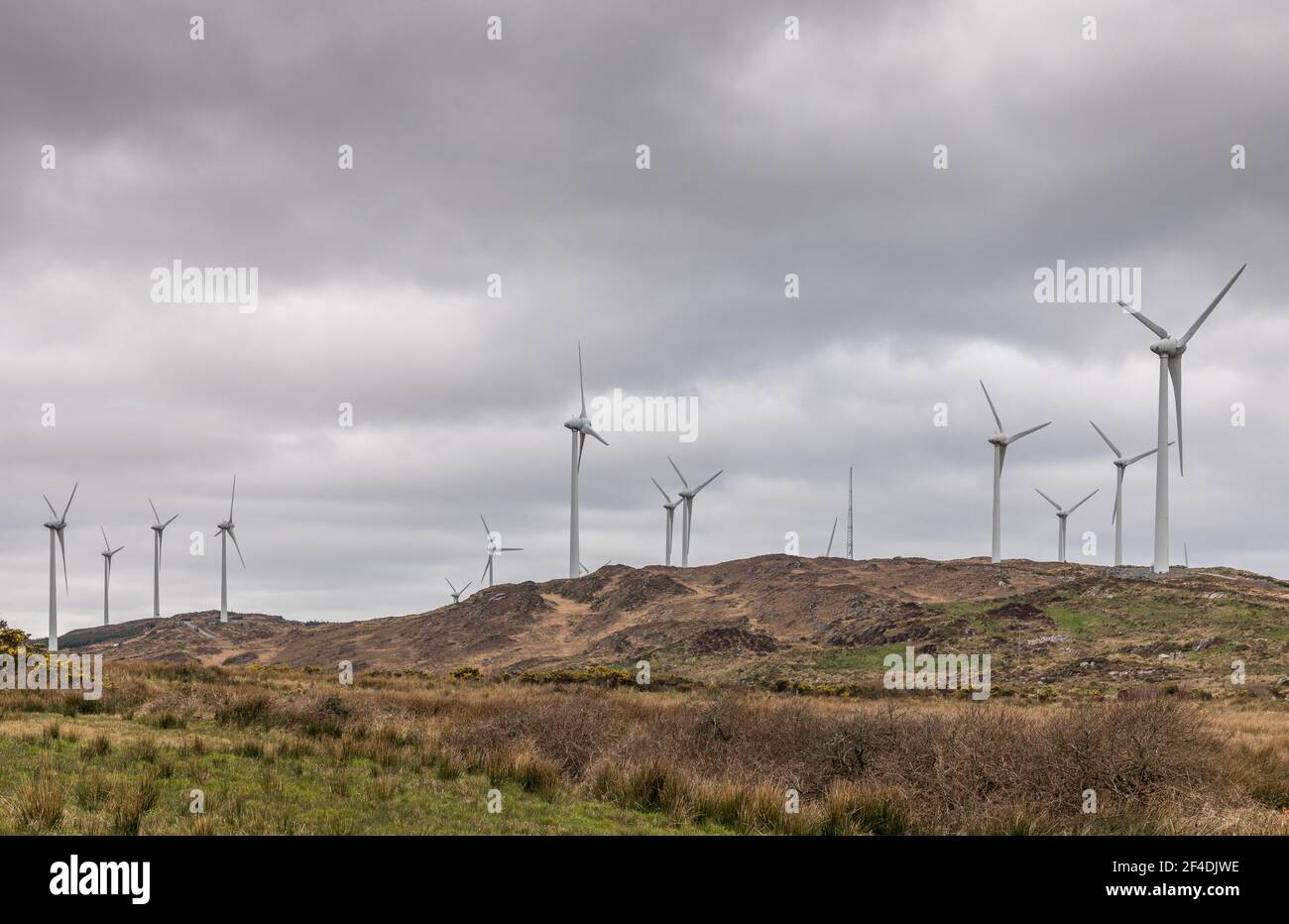 Ballybane, Cork, Ireland. 20th March, 2021. Wind turbine on the mountain at Ballybane in West Cork. In total there are 21 turbines that can power on average about 40,000 homes a year.  - Credit; David Creedon / Alamy Live News Stock Photo