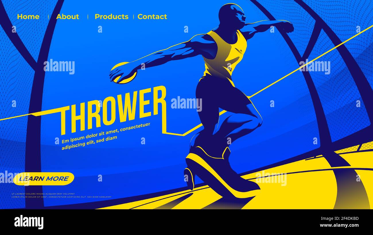 Vector illustration for ui or a landing page of the throwing the discus sport feature the male athlete is concentrating the throwing Stock Vector