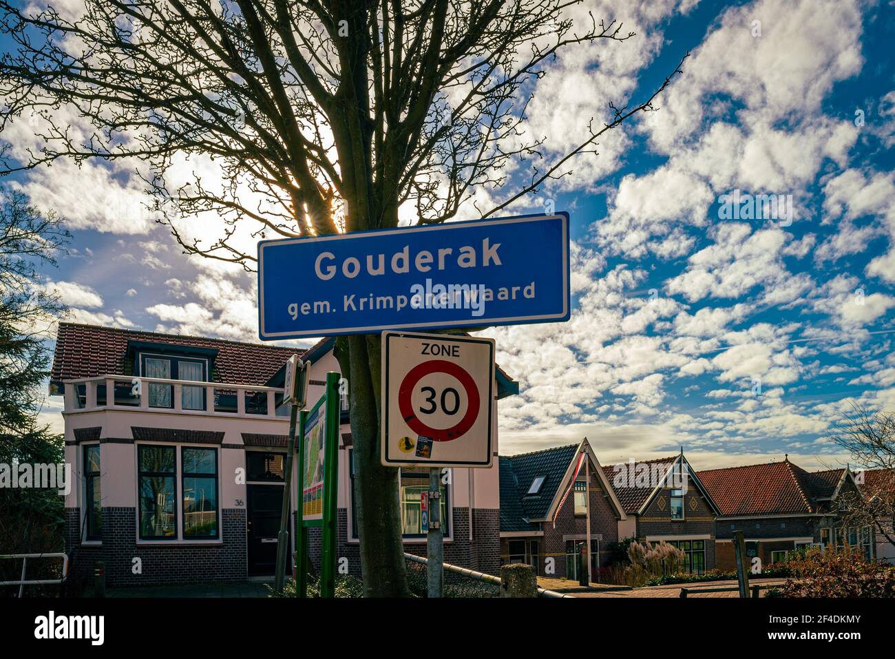 Place name sign of the village of Gouderak, Holland Stock Photo