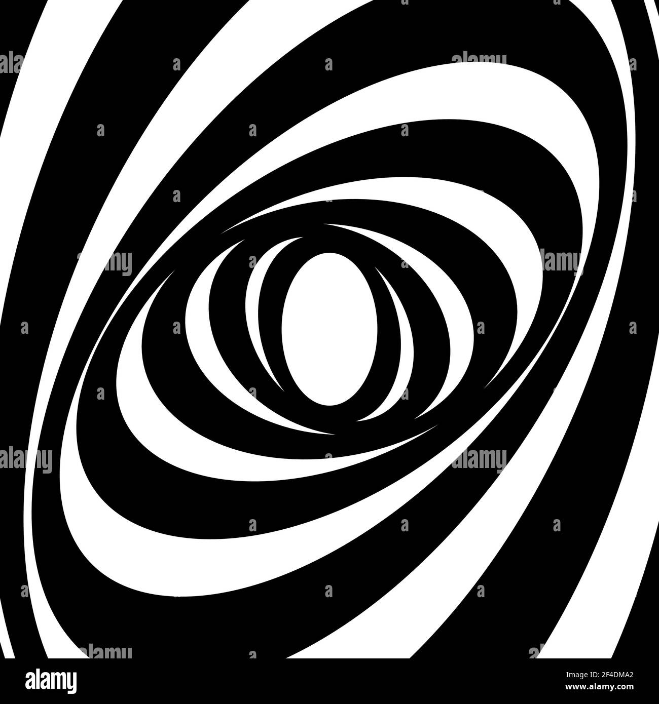 Graphic shapes oval swirling in loop. Black and white shapes that create illusion of movement