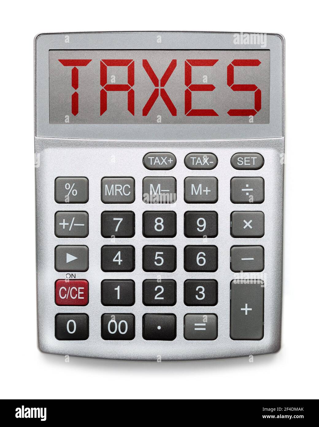 Calculator showing the word Taxes Stock Photo Alamy