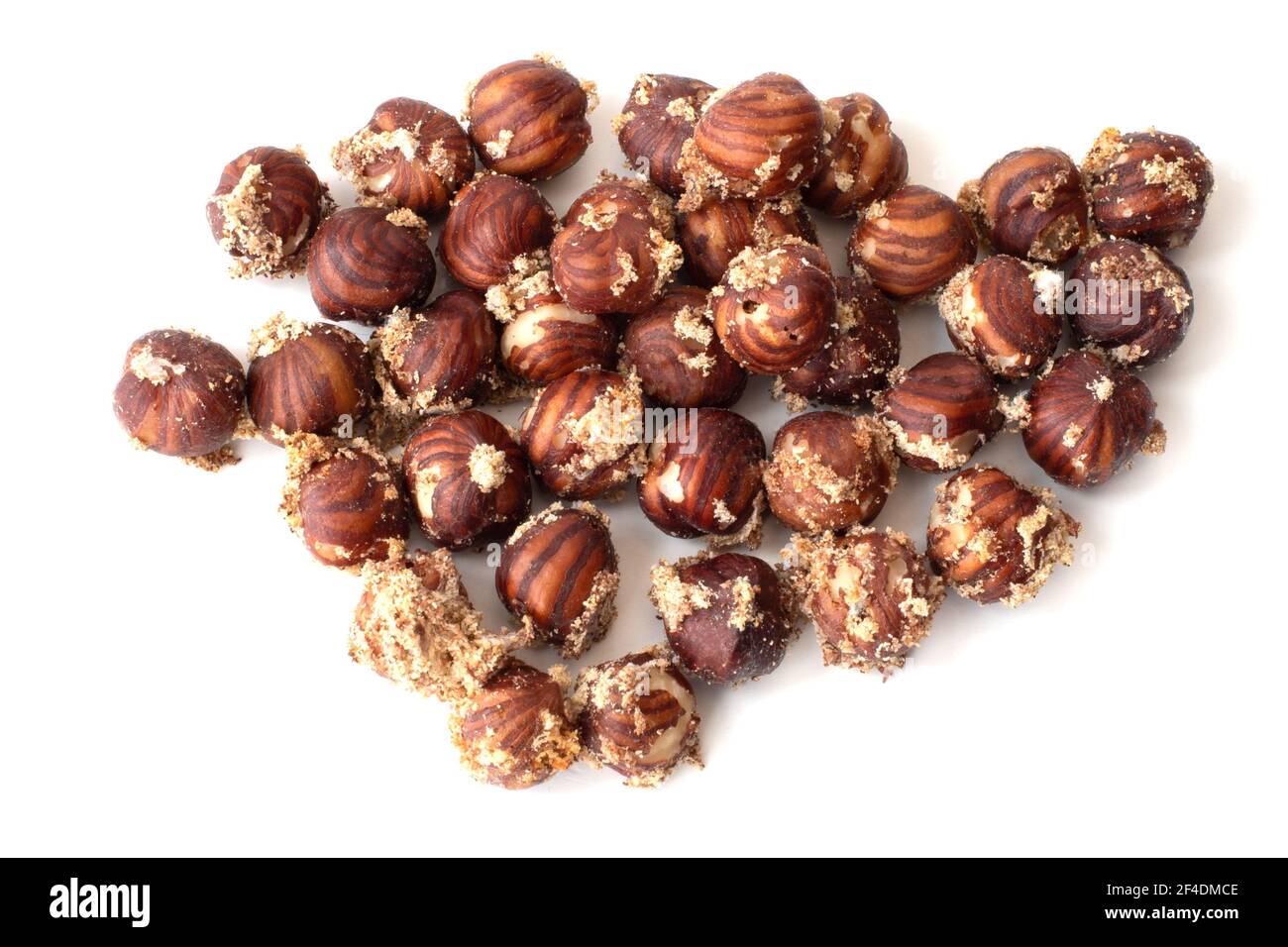 Hazelnut. Hazel kernel. Mole in nuts. Moth-spoiled nuts Stock Photo