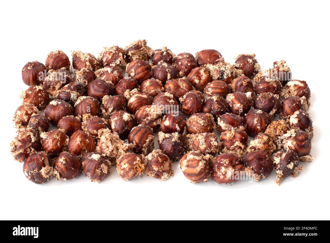Hazelnut. Hazel kernel. Mole in nuts. Moth-spoiled nuts Stock Photo