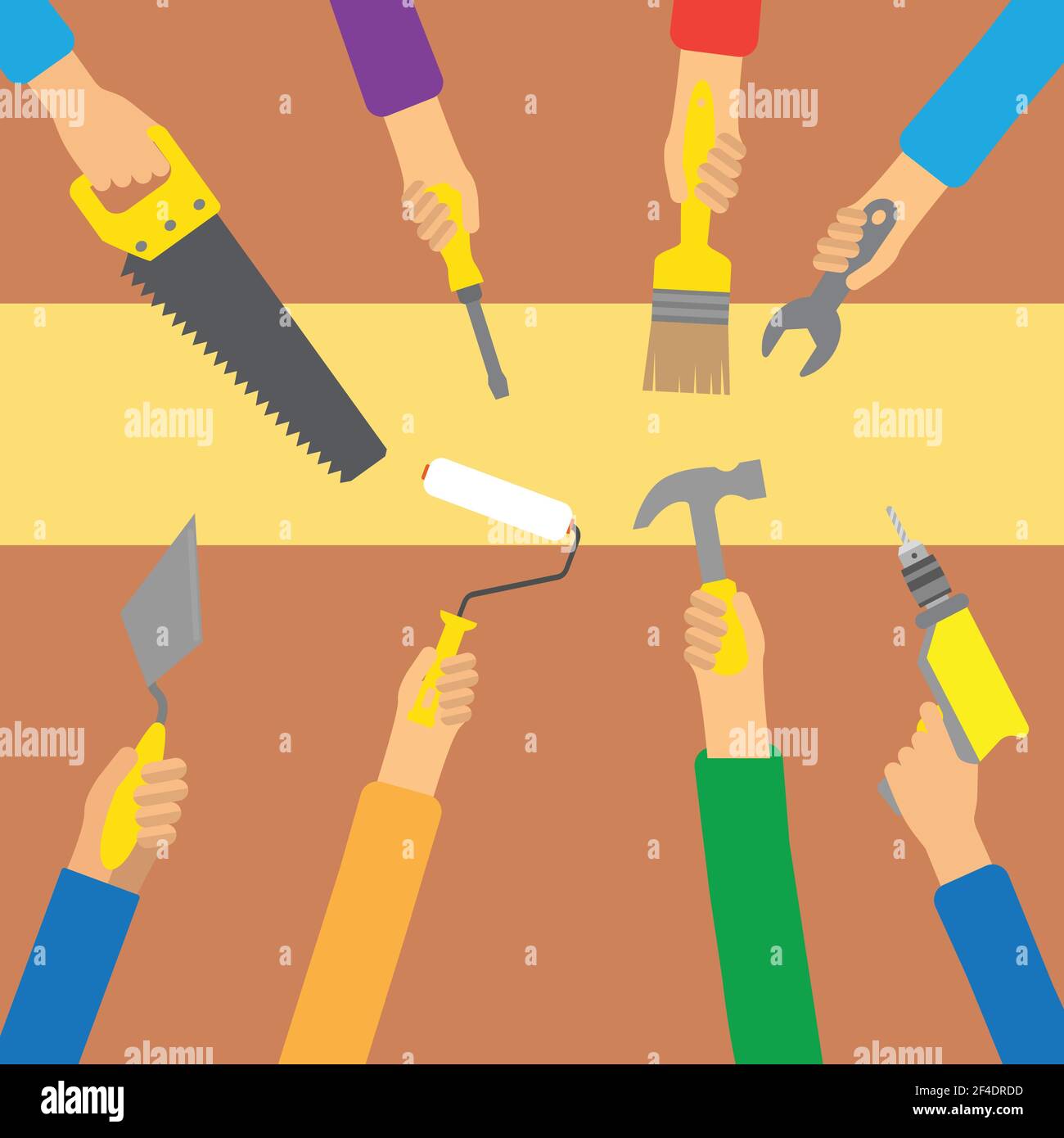 Hands holding different tools used in different professions Stock ...