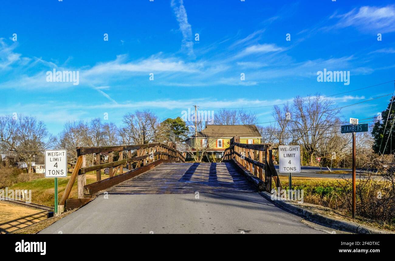 Old One Lane Wooden Bridge in Jasper, Georgia Stock Photo