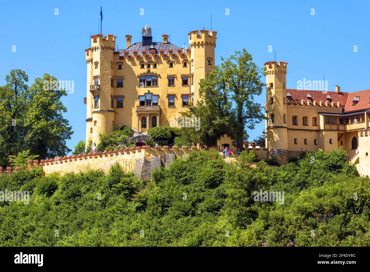 Hohenschwangau Castle in Germany. Schloss Hohenschwangau is famous landmark of Bavarian Alps. Scenic view of old German castle, palace of King Ludwig Stock Photo