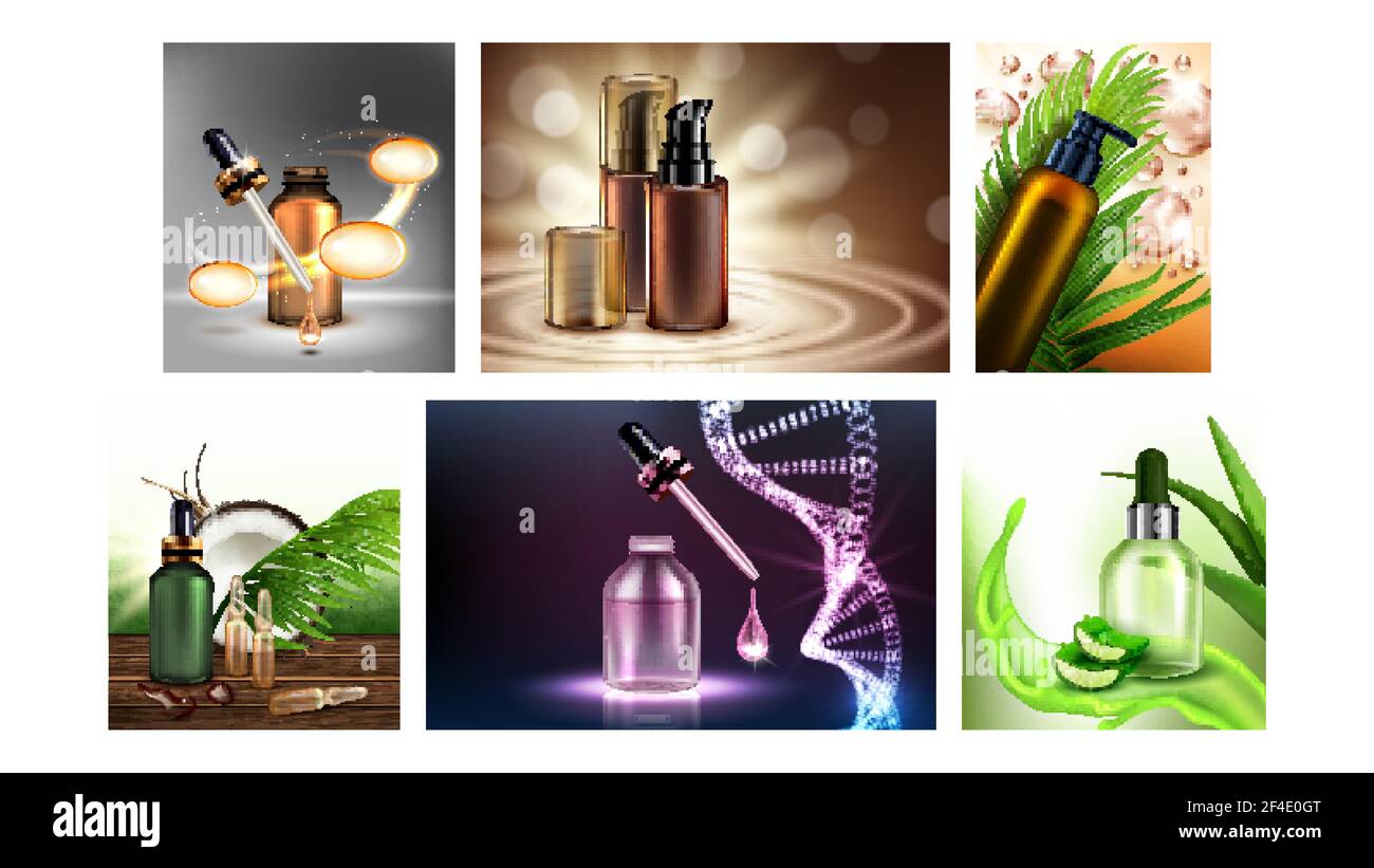 Cosmetics Creative Promotional Posters Set Vector Illustration Stock Vector