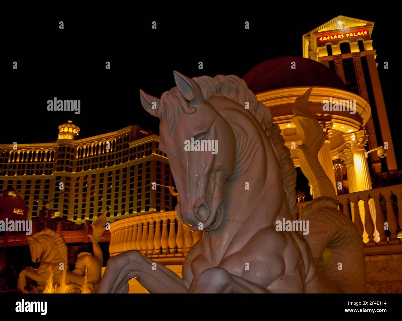 The Illuminated Gardens of The Romanesque Caesars Palace Las Vegas Hotel and  Casino on The Strip, Las Vegas, Nevada, USA Stock Photo