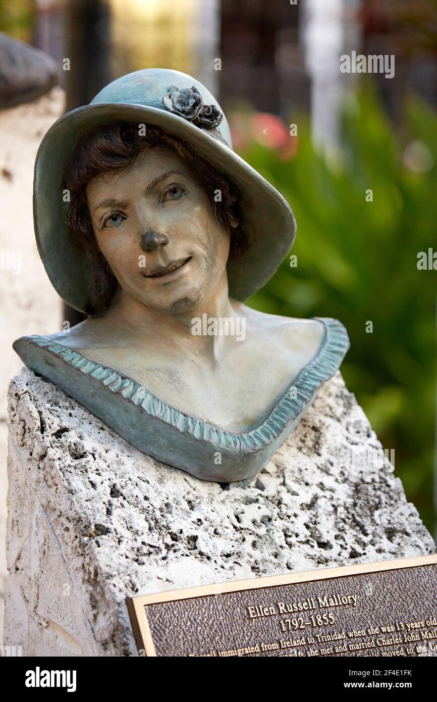 Ellen Russell Mallory Bust Sculpture in Key West Historic Memorial Sculpture Garden in Key West Florida USA in Key West Florida USA Stock Photo