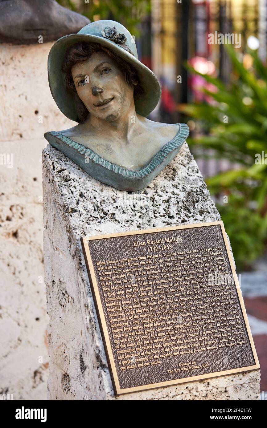 Ellen Russell Mallory Bust Sculpture in Key West Historic Memorial Sculpture Garden in Key West Florida USA in Key West Florida USA Stock Photo