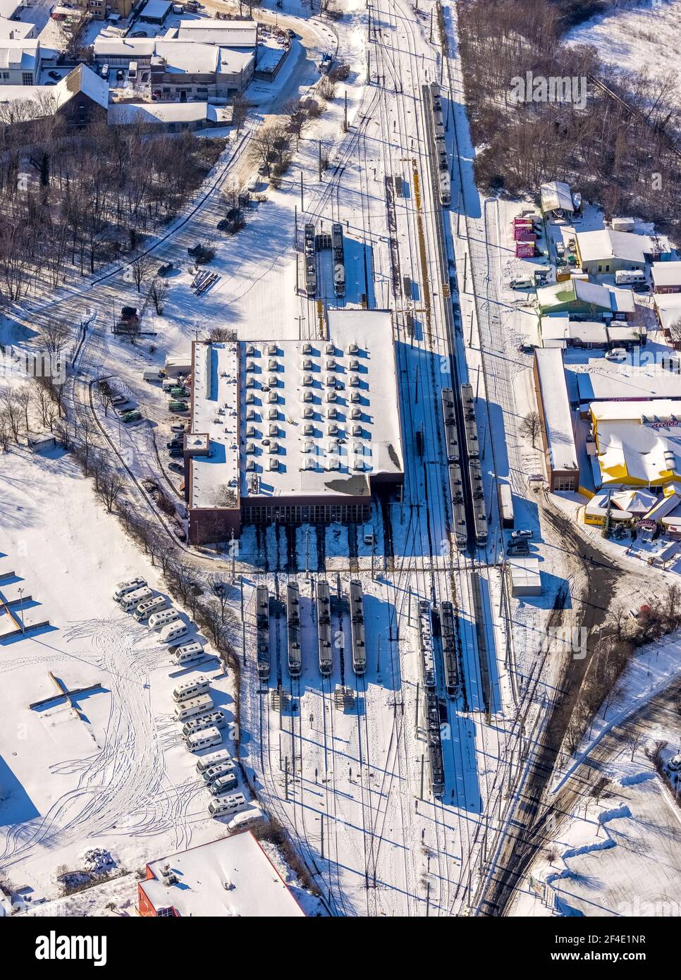 Aerial view, BOGESTRA AG maintenance workshop Riemke, Hofstede, Bochum, Ruhr area, North Rhine-Westphalia, Germany, DE, Europe, aerial photograph, aer Stock Photo