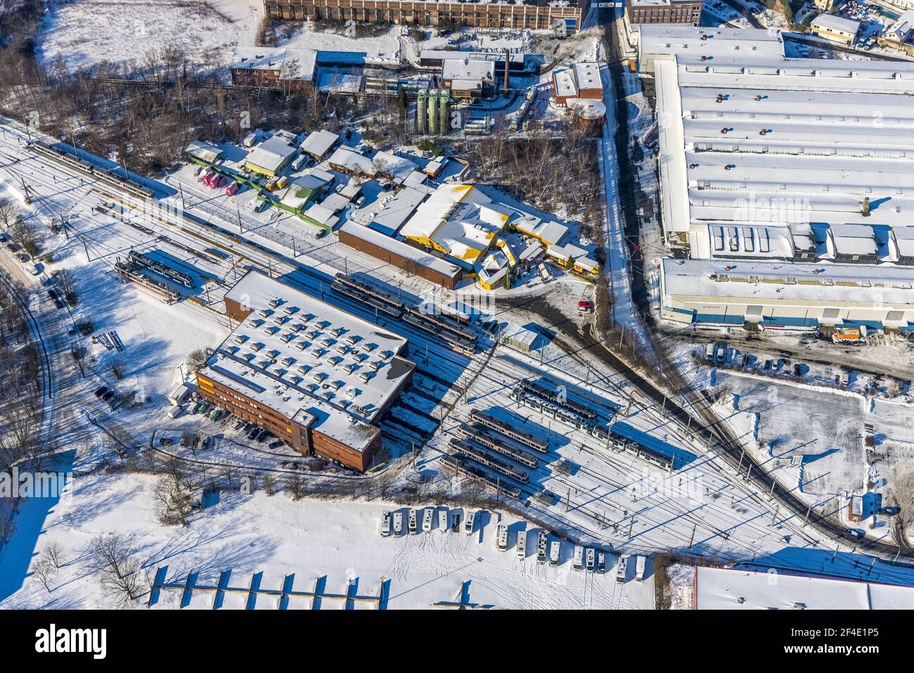 Aerial view, BOGESTRA AG maintenance workshop Riemke, Hofstede, Bochum, Ruhr area, North Rhine-Westphalia, Germany, DE, Europe, aerial photograph, aer Stock Photo