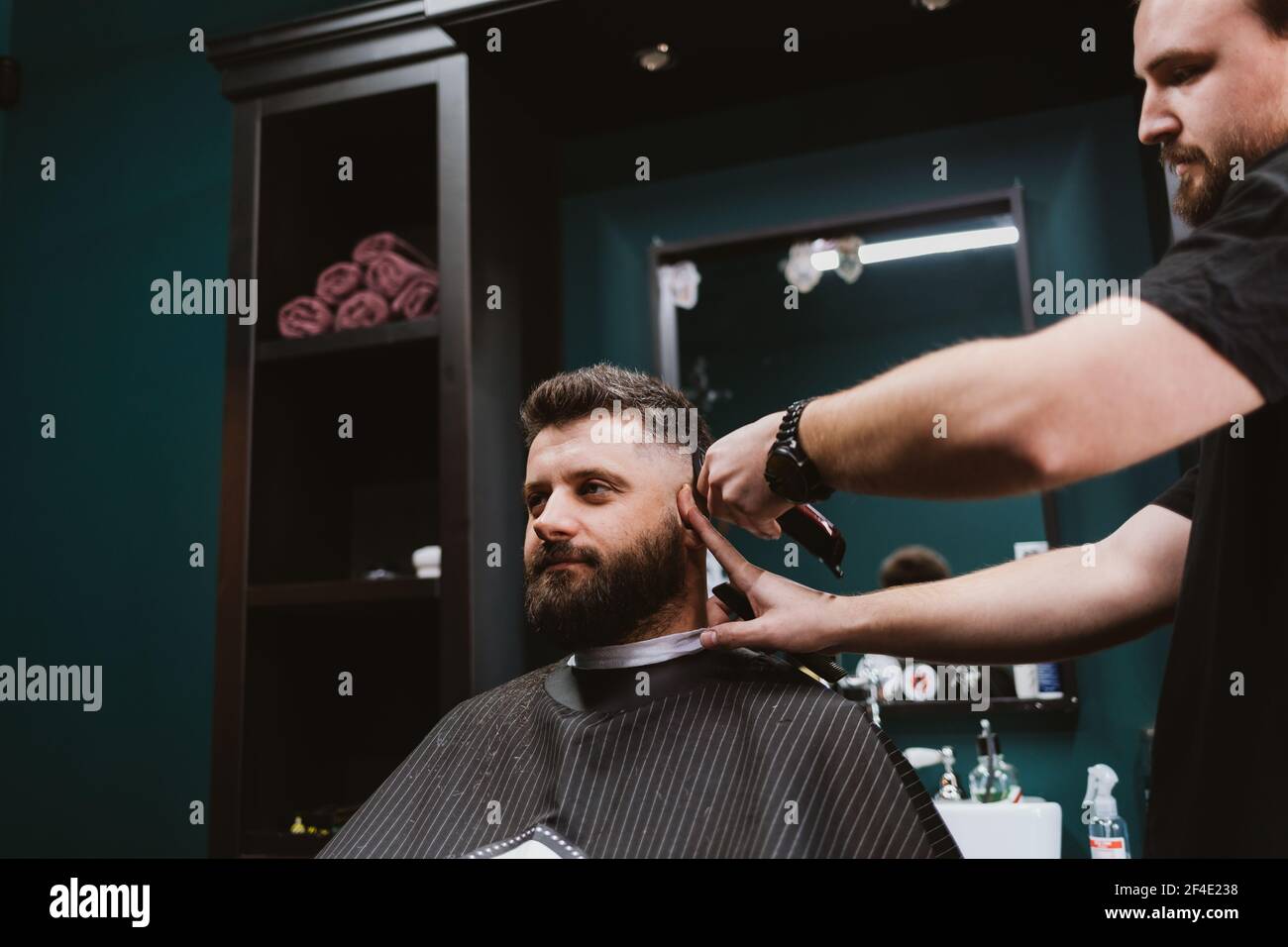 Barber trimming client beard using hi-res stock photography and images ...