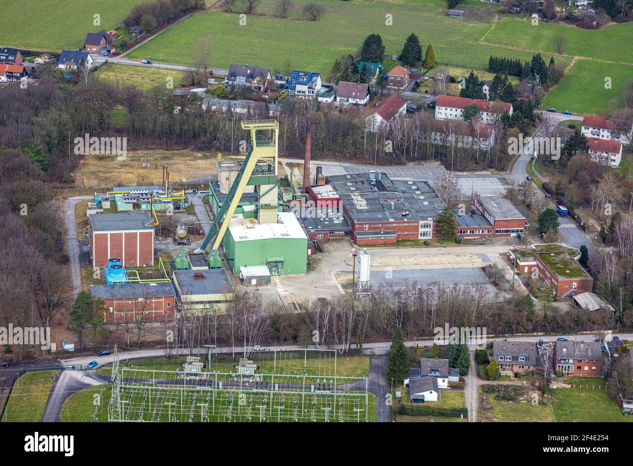 Aerial view, former Prosper IV shaft 9 mine, Bottrop-Kirchhellen, Ruhr area, North Rhine-Westphalia, Germany, mine, DE, Europe, Fernewaldstraße, windi Stock Photo