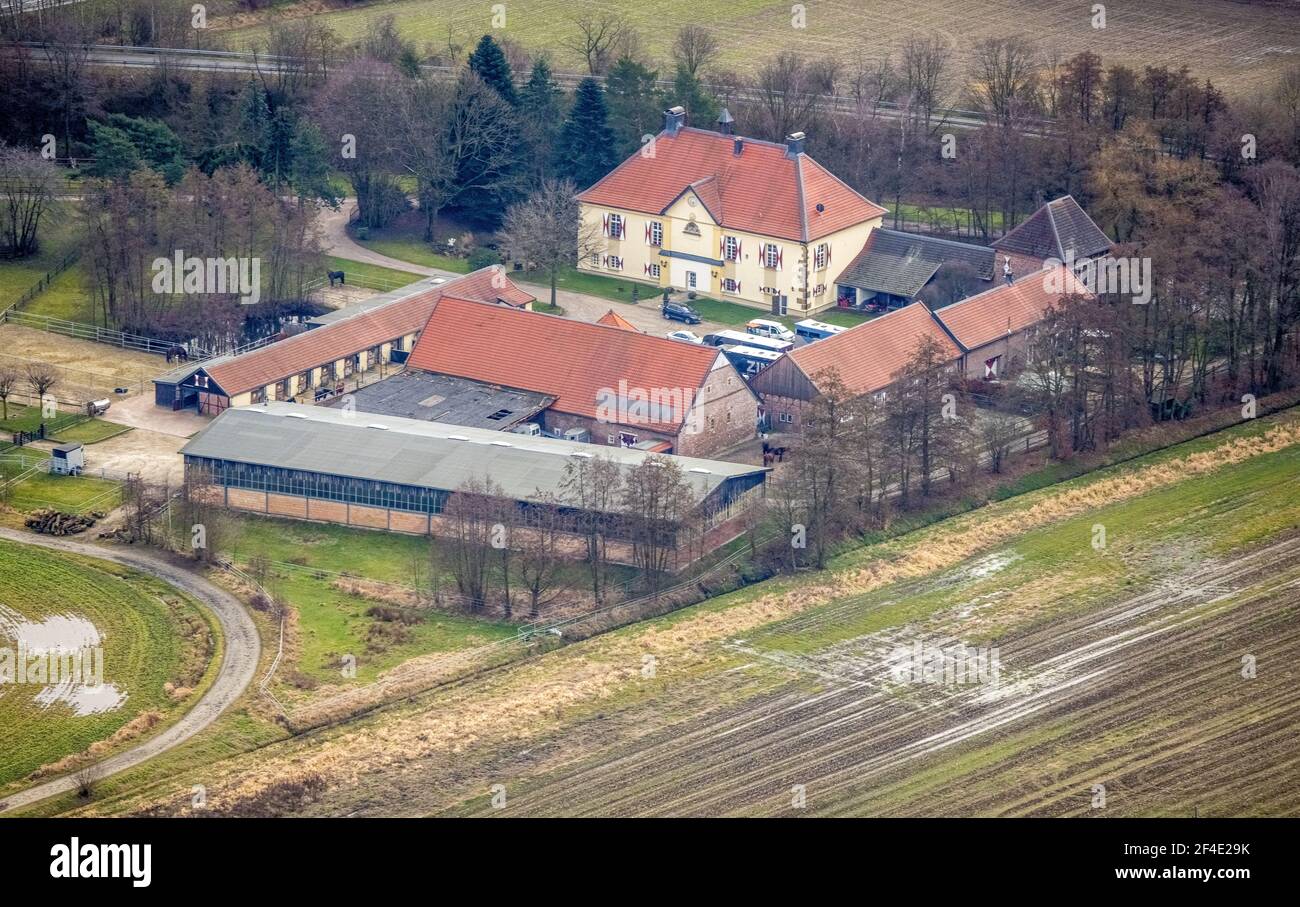 Aerial view, Knights' Manor House Brabeck, Bottrop-Kirchhellen, Ruhr Area, North Rhine-Westphalia, Germany, DE, Monument Protection, Europe, Manor Hou Stock Photo