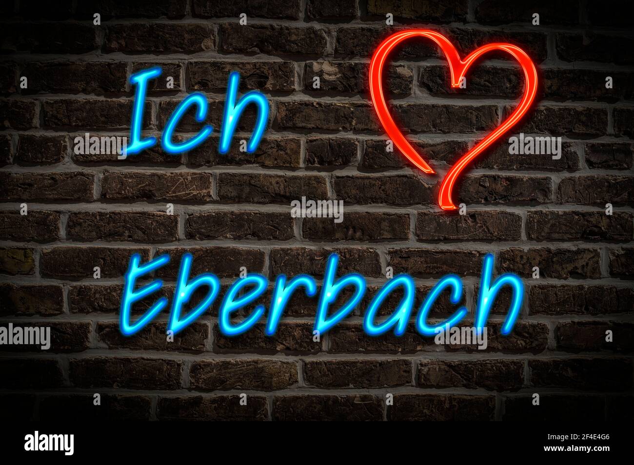 Leuchtreklame, Ich liebe Ebersbach, Baden-Württemberg, Deutschland, Europa | Illuminated advertising, I love Ebersbach, Baden-Württemberg, Germany, Eu Stock Photo