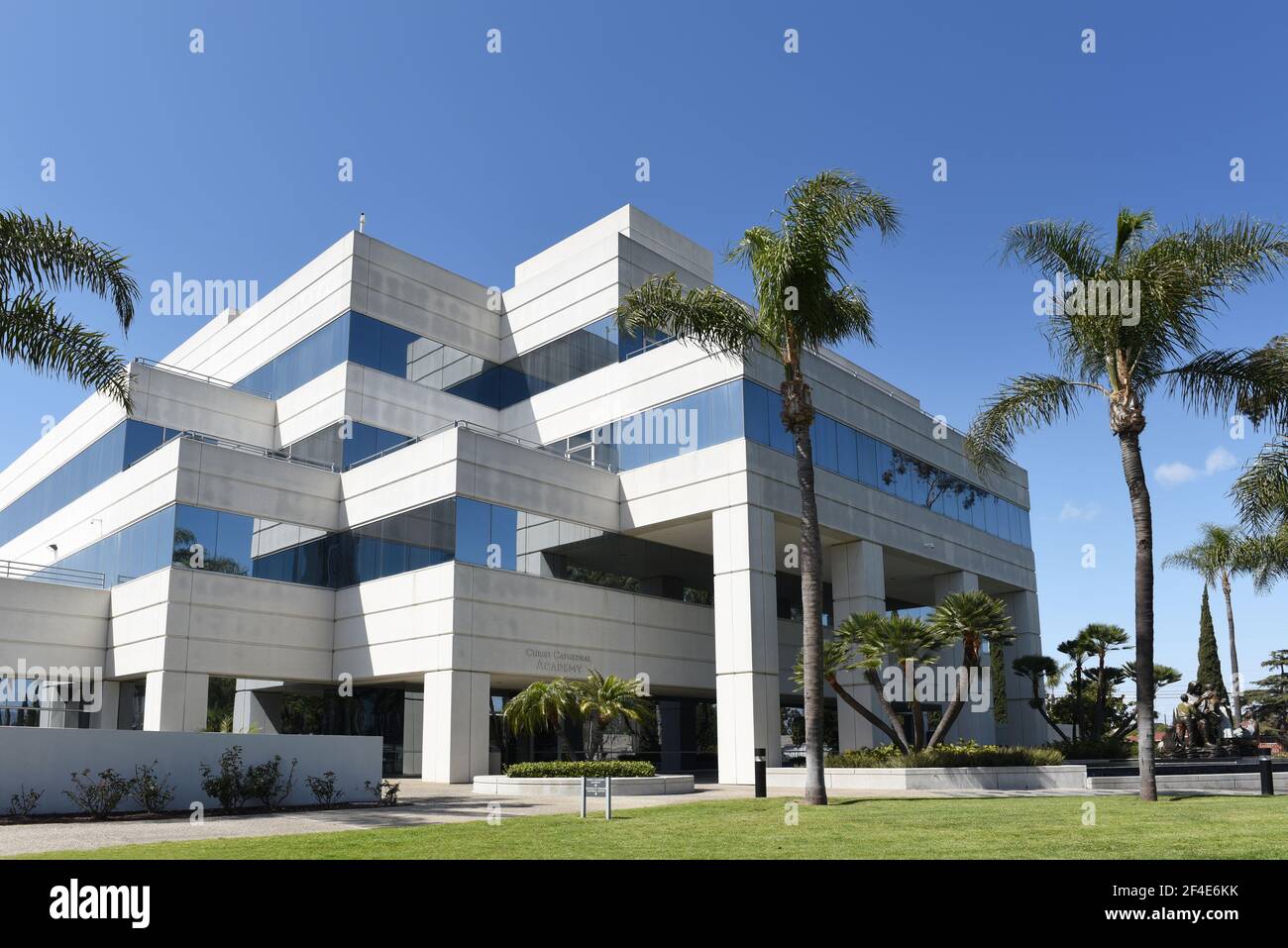 GARDEN GROVE, CALIFORNIA - 20 MAR 2021: Christ Cathedral Academy and Diocese of Orange Pastoral Center. Stock Photo