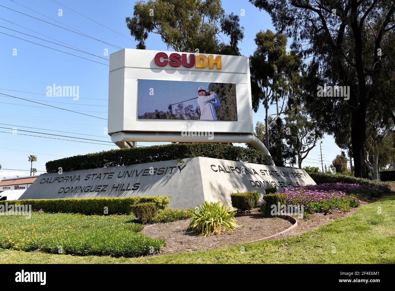 CARSON, CALIFORNIA - 20 MAR 2021: California State University Dominguez Hill sign. Stock Photo
