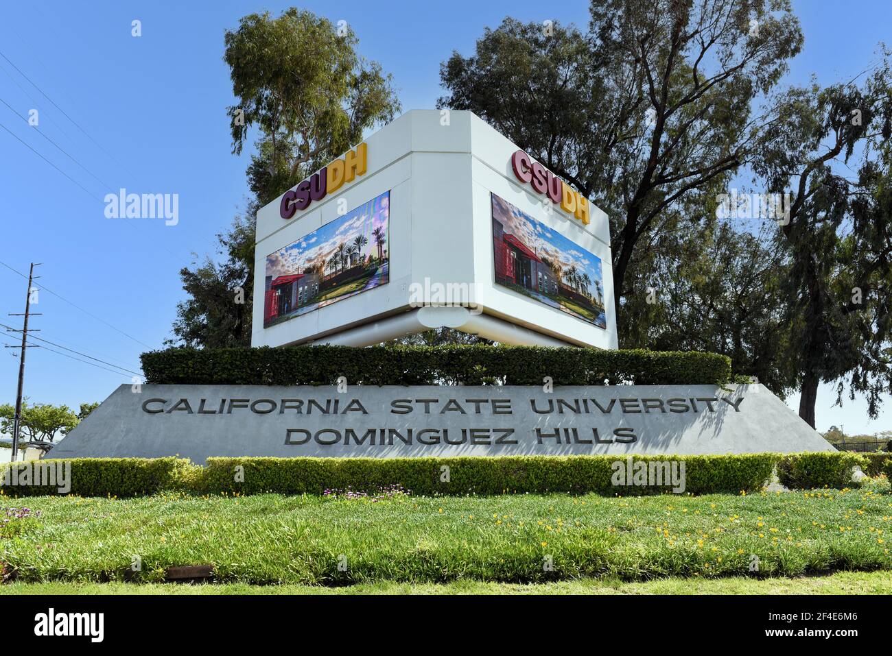 CARSON, CALIFORNIA - 20 MAR 2021: California State University Dominguez Hill sign. Stock Photo