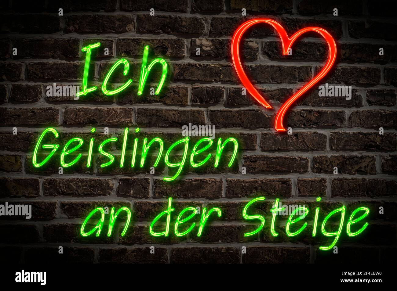 Leuchtreklame, Ich liebe Geislingen an der Steige, Baden-Württemberg, Deutschland, Europa | Illuminated advertising, I love Geislingen an der Steige, Stock Photo