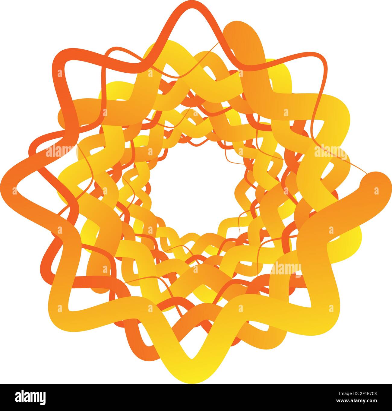 Squiggle, squiggly lines rotated inwards. Circuler, spinning, and