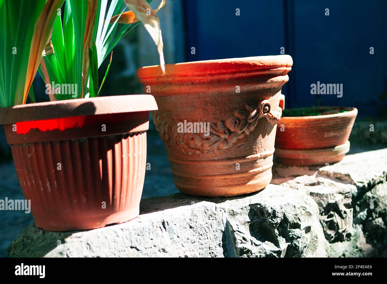 Flower pots in the sunlight . Pots for flowers made by clay Stock Photo Alamy