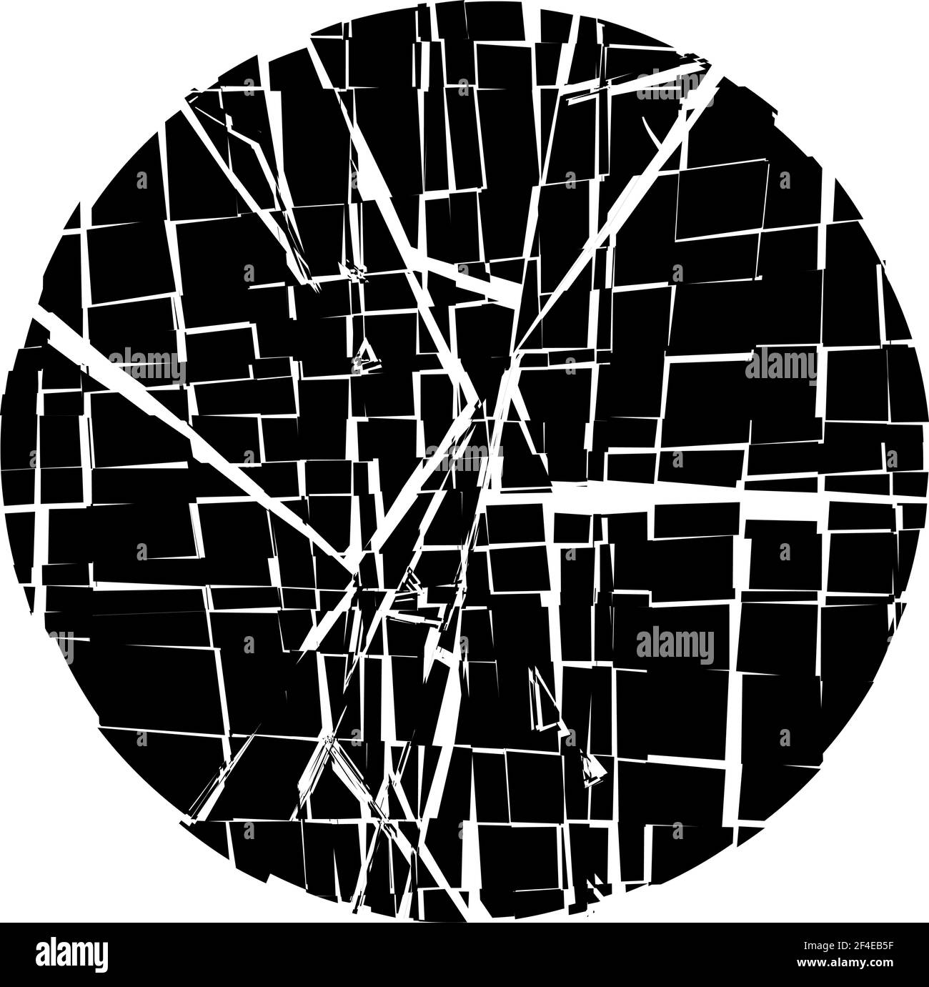 Shattered, fractured, broken geometric circle. Burst, explosion effect ...