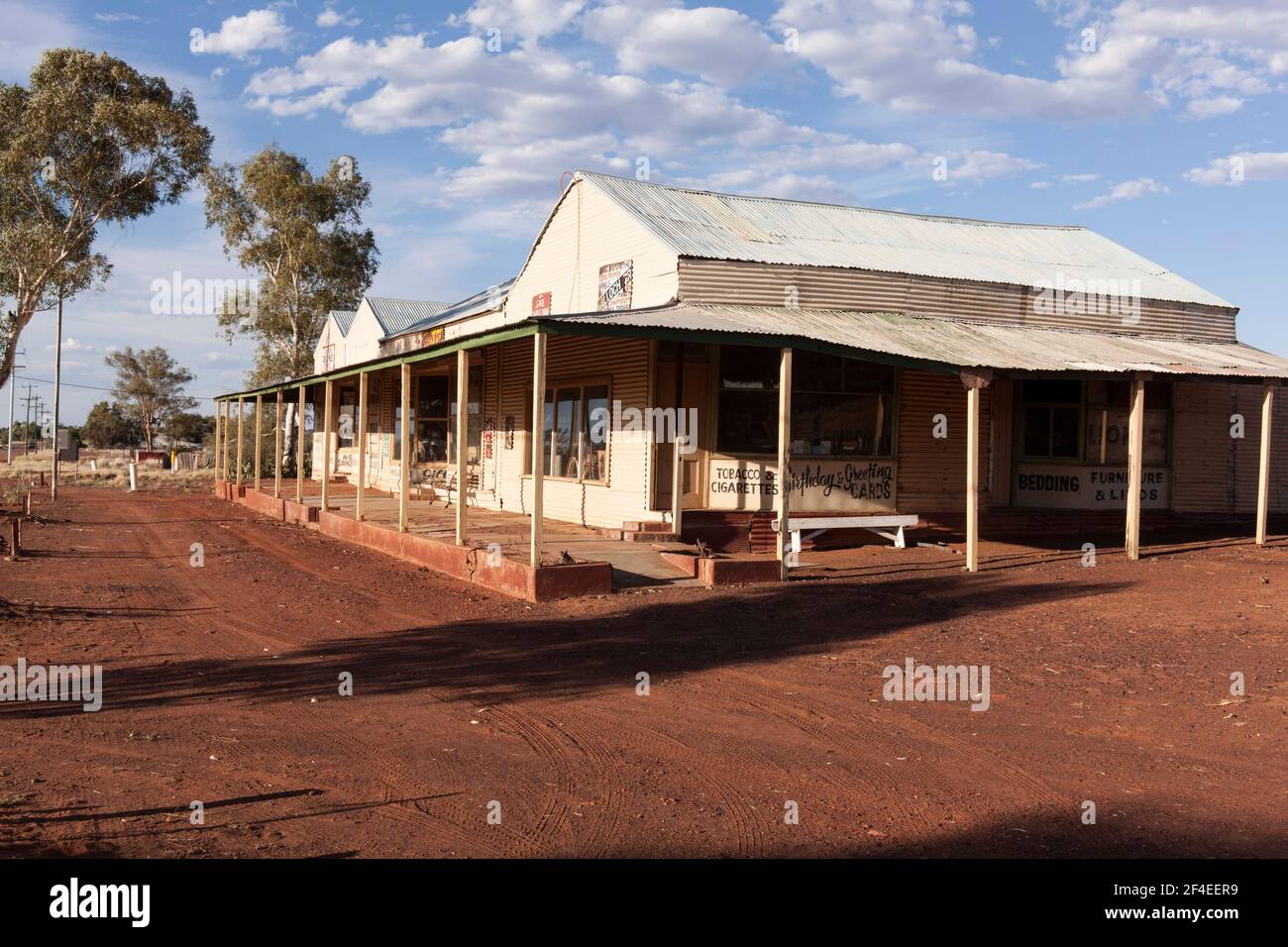 Corrugated iron shops of the historical gold mining town,  Gwalia, Leonora Western Australia Stock Photo