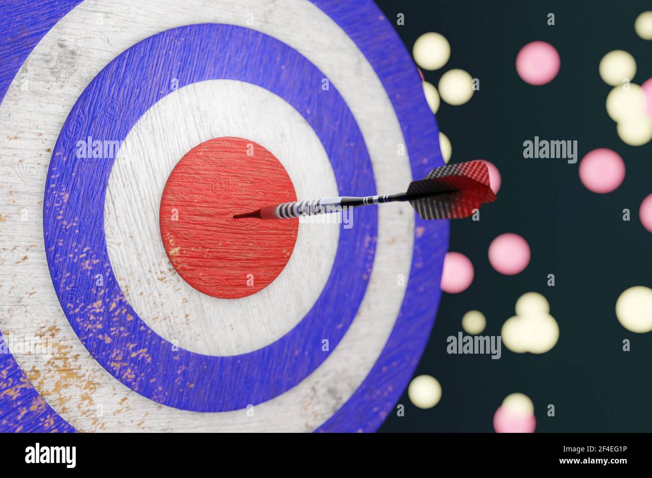 3d illustration. Darts hit blue target background. . It's like a
