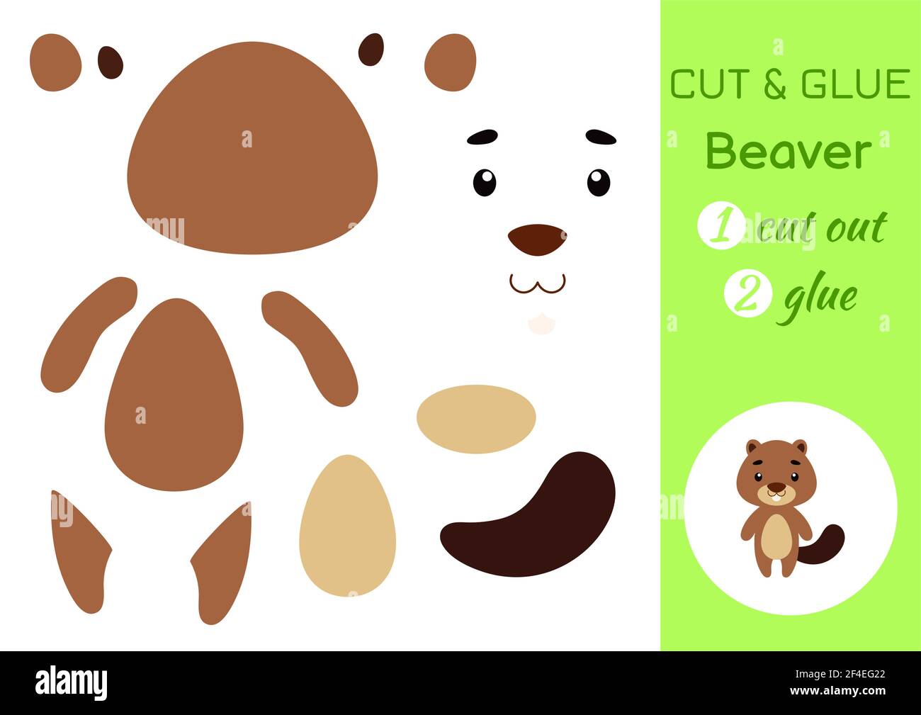 Cut and glue paper little beaver. Kids crafts activity page